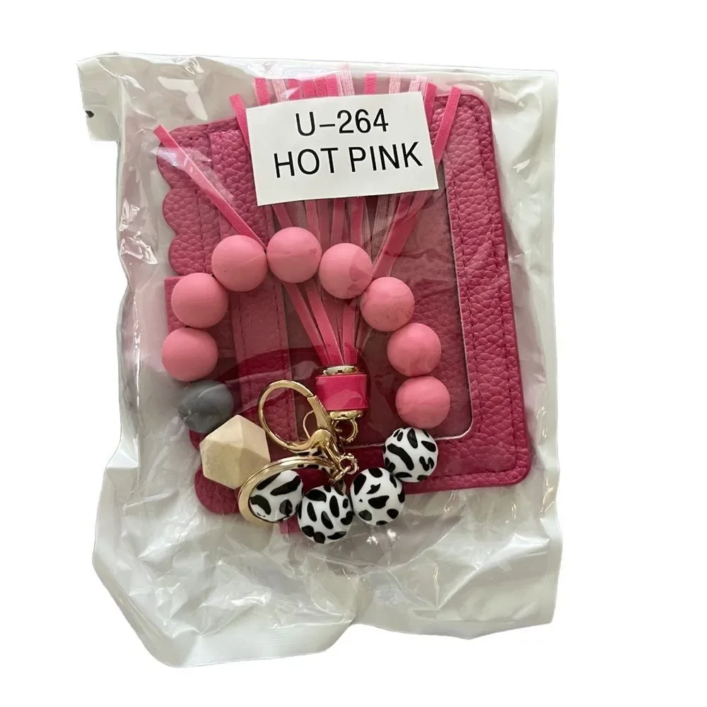 Beaded Bracelet Keychain Card Holder Wallet Pink NEW IN BAG